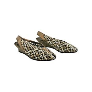 Andrea Puccini Wedge Shoes Slingbacks Brown Silver & Bronze Woven  Sz. 7 1/2